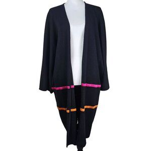 Womens 100% Wool Oversized Kimono Longline Cardigan XS Black Rainbow Lagenlook